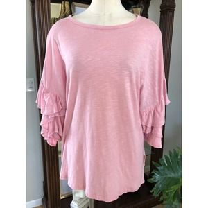143 Story Boxy Ruffled Cut Out Sleeve Tee Top S